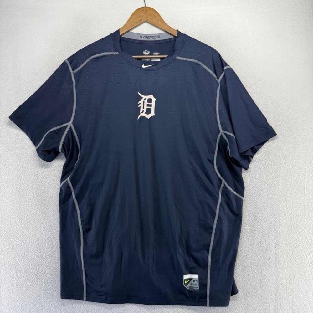 Detroit Tigers Shirt Mens 2XL Navy Blue Nike Pro Combat Hypercool MLB Polyester